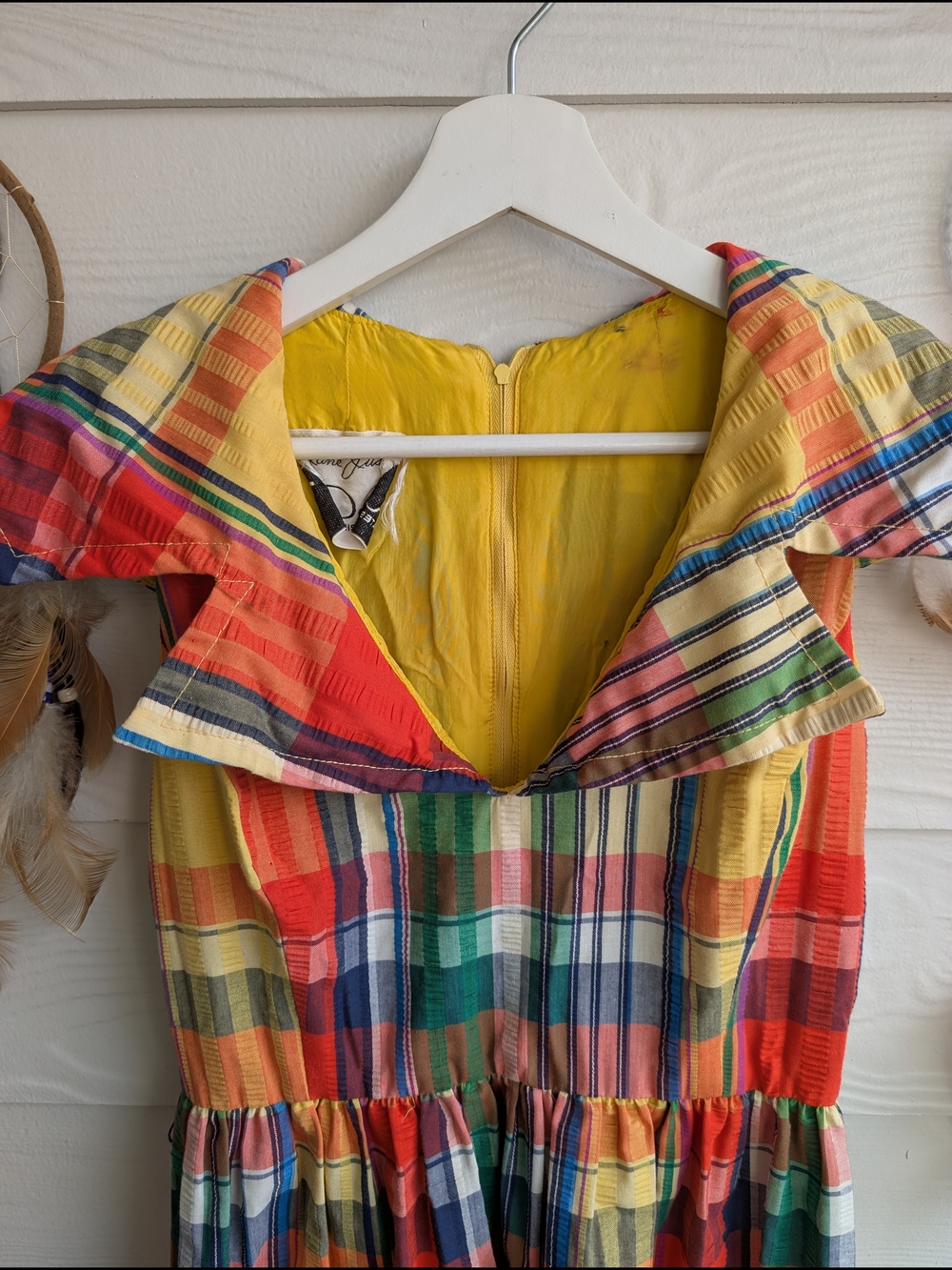 Vintage Rainbow Plaid Colorful Dress - Picture 7 of 13